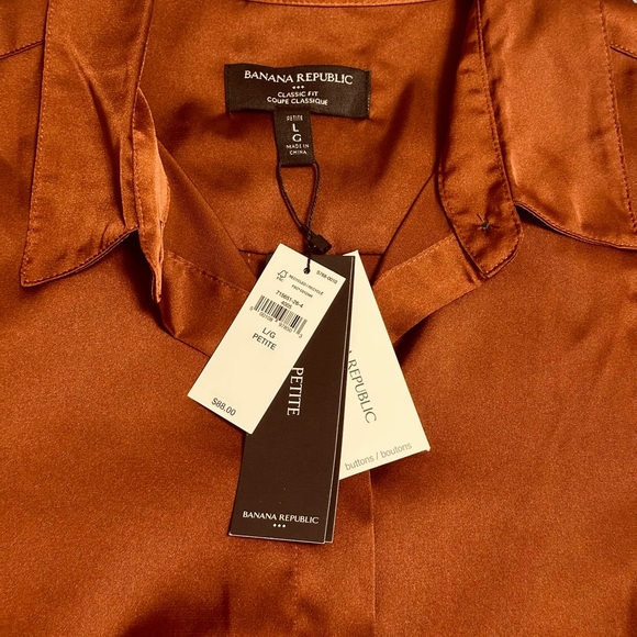 NWT Rust satin stretch blouse by Banana Republic - Size L Petite - Picture 2 of 10